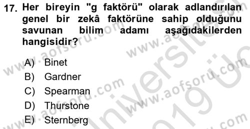 İnsan ve Davranış Dersi 2018 - 2019 Yılı 3 Ders Sınav Soruları 17. Soru