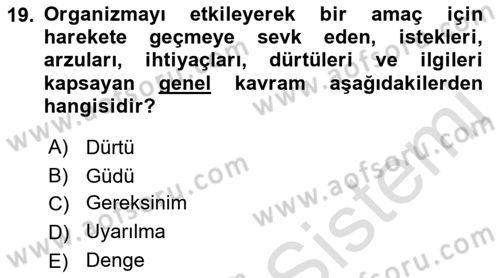 İnsan ve Davranış Dersi 2018 - 2019 Yılı 3 Ders Sınav Soruları 19. Soru