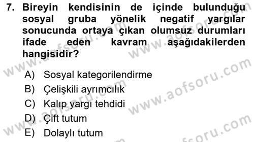 İnsan ve Davranış Dersi 2018 - 2019 Yılı 3 Ders Sınav Soruları 7. Soru