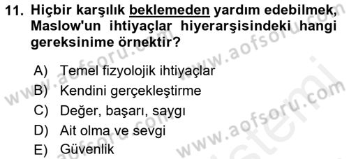 İnsan ve Davranış Dersi Ara Sınavı Deneme Sınav Soruları 11. Soru