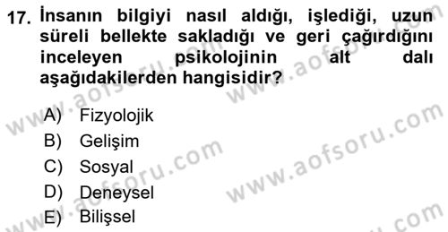 İnsan ve Davranış Dersi Ara Sınavı Deneme Sınav Soruları 17. Soru