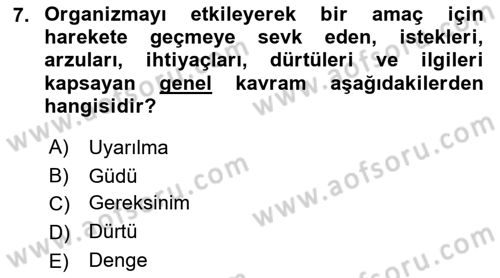 İnsan ve Davranış Dersi Ara Sınavı Deneme Sınav Soruları 7. Soru