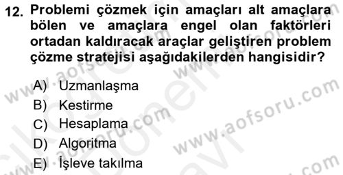 İnsan ve Davranış Dersi 2018 - 2019 Yılı (Final) Dönem Sonu Sınav Soruları 12. Soru