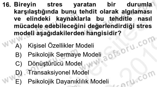 İnsan ve Davranış Dersi 2018 - 2019 Yılı (Final) Dönem Sonu Sınav Soruları 16. Soru