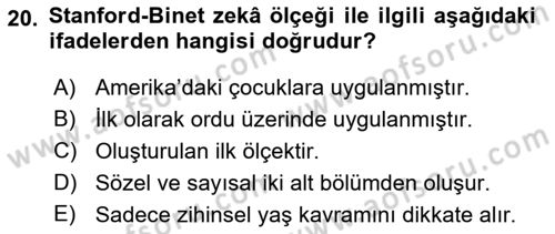 İnsan ve Davranış Dersi 2018 - 2019 Yılı (Final) Dönem Sonu Sınav Soruları 20. Soru