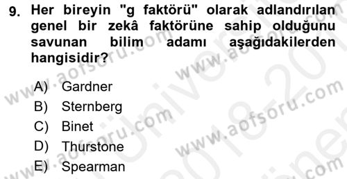 İnsan ve Davranış Dersi 2018 - 2019 Yılı (Final) Dönem Sonu Sınav Soruları 9. Soru