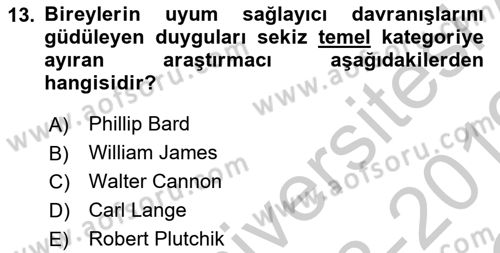 İnsan ve Davranış Dersi 2018 - 2019 Yılı Yaz Okulu Sınav Soruları 13. Soru