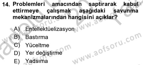 İnsan ve Davranış Dersi 2018 - 2019 Yılı Yaz Okulu Sınav Soruları 14. Soru