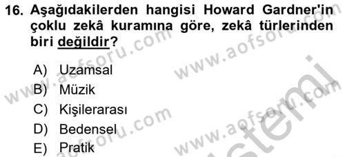 İnsan ve Davranış Dersi 2018 - 2019 Yılı Yaz Okulu Sınav Soruları 16. Soru