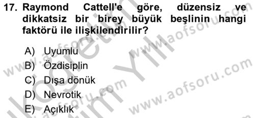İnsan ve Davranış Dersi 2018 - 2019 Yılı Yaz Okulu Sınav Soruları 17. Soru