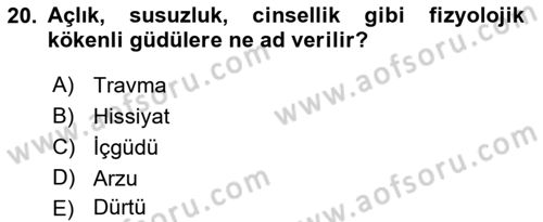 İnsan ve Davranış Dersi 2018 - 2019 Yılı Yaz Okulu Sınav Soruları 20. Soru