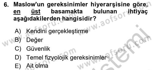 İnsan ve Davranış Dersi 2018 - 2019 Yılı Yaz Okulu Sınav Soruları 6. Soru