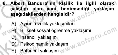 İnsan ve Davranış Dersi 2018 - 2019 Yılı Yaz Okulu Sınav Soruları 8. Soru