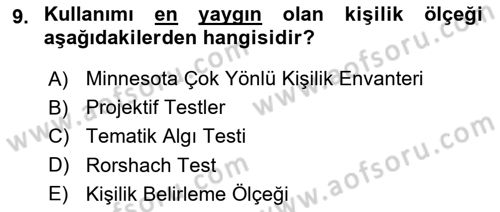 İnsan ve Davranış Dersi 2018 - 2019 Yılı Yaz Okulu Sınav Soruları 9. Soru