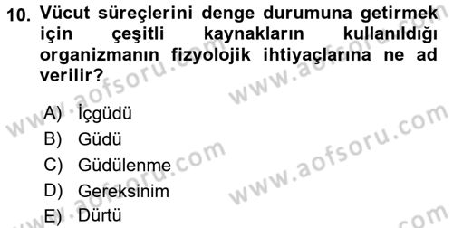 İnsan ve Davranış Dersi 2019 - 2020 Yılı (Vize) Ara Sınavı 10. Soru