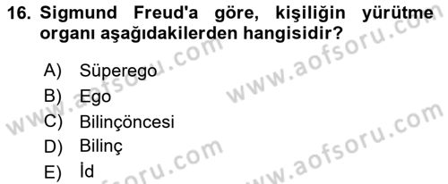 İnsan ve Davranış Dersi 2019 - 2020 Yılı (Vize) Ara Sınavı 16. Soru