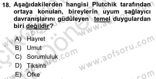 İnsan ve Davranış Dersi 2019 - 2020 Yılı (Vize) Ara Sınavı 18. Soru