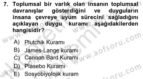 İnsan ve Davranış Dersi 2019 - 2020 Yılı (Vize) Ara Sınavı 7. Soru