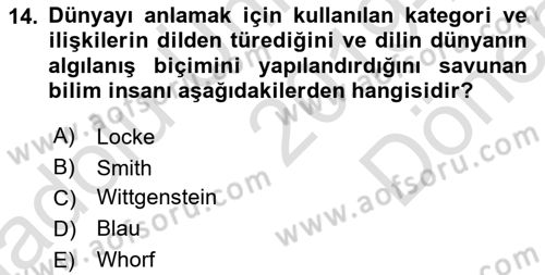 İnsan ve Davranış Dersi 2019 - 2020 Yılı (Final) Dönem Sonu Sınav Soruları 14. Soru