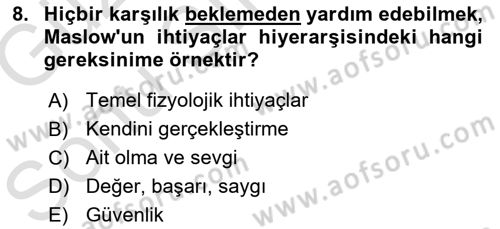 İnsan ve Davranış Dersi 2019 - 2020 Yılı (Final) Dönem Sonu Sınav Soruları 8. Soru