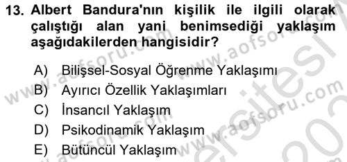 İnsan ve Davranış Dersi 2020 - 2021 Yılı Yaz Okulu Sınav Soruları 13. Soru