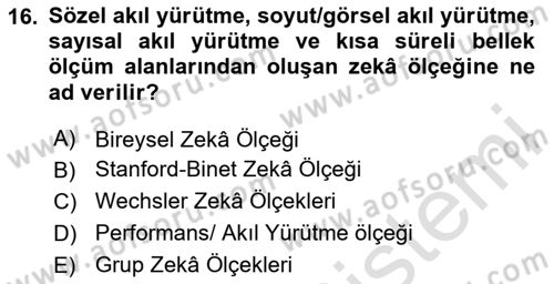İnsan ve Davranış Dersi 2020 - 2021 Yılı Yaz Okulu Sınav Soruları 16. Soru