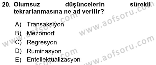 İnsan ve Davranış Dersi 2020 - 2021 Yılı Yaz Okulu Sınav Soruları 20. Soru
