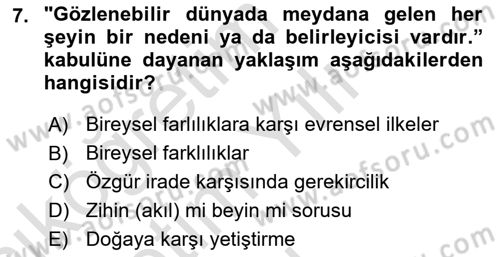 İnsan ve Davranış Dersi 2020 - 2021 Yılı Yaz Okulu Sınav Soruları 7. Soru