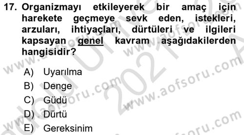 İnsan ve Davranış Dersi Ara Sınavı Deneme Sınav Soruları 17. Soru