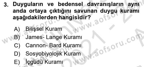 İnsan ve Davranış Dersi Ara Sınavı Deneme Sınav Soruları 3. Soru