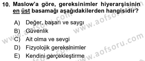 İnsan ve Davranış Dersi 2021 - 2022 Yılı (Final) Dönem Sonu Sınav Soruları 10. Soru