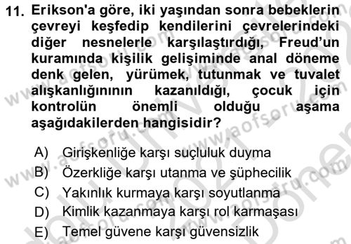 İnsan ve Davranış Dersi 2021 - 2022 Yılı (Final) Dönem Sonu Sınav Soruları 11. Soru
