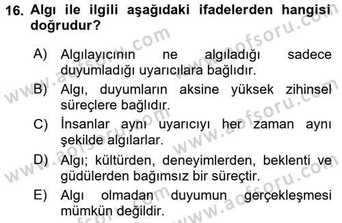 İnsan ve Davranış Dersi 2021 - 2022 Yılı (Final) Dönem Sonu Sınav Soruları 16. Soru