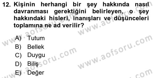 İnsan ve Davranış Dersi 2021 - 2022 Yılı Yaz Okulu Sınav Soruları 12. Soru