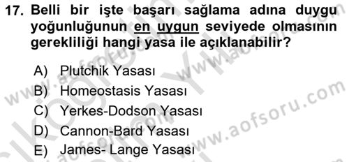 İnsan ve Davranış Dersi 2021 - 2022 Yılı Yaz Okulu Sınav Soruları 17. Soru