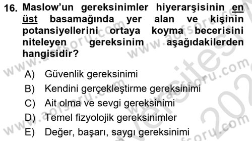 İnsan ve Davranış Dersi 2022 - 2023 Yılı (Vize) Ara Sınav Soruları 16. Soru