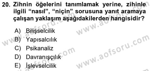 İnsan ve Davranış Dersi Ara Sınavı Deneme Sınav Soruları 20. Soru