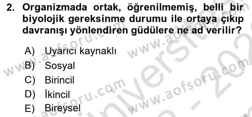 İnsan ve Davranış Dersi 2022 - 2023 Yılı (Final) Dönem Sonu Sınav Soruları 2. Soru