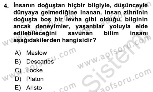 İnsan ve Davranış Dersi 2022 - 2023 Yılı (Final) Dönem Sonu Sınav Soruları 4. Soru