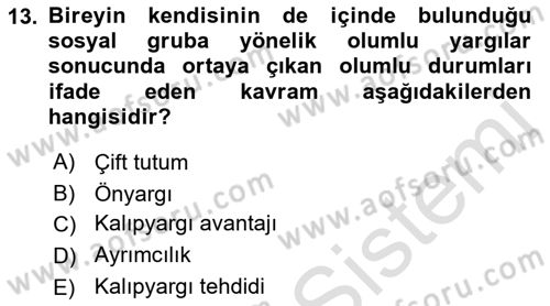 İnsan ve Davranış Dersi 2022 - 2023 Yılı Yaz Okulu Sınav Soruları 13. Soru