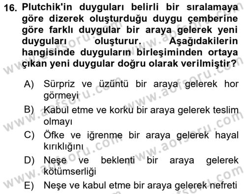 İnsan ve Davranış Dersi 2022 - 2023 Yılı Yaz Okulu Sınav Soruları 16. Soru