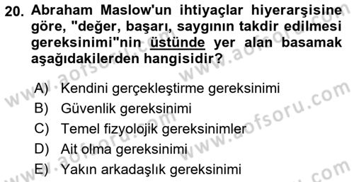 İnsan ve Davranış Dersi 2022 - 2023 Yılı Yaz Okulu Sınav Soruları 20. Soru