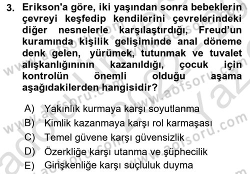 İnsan ve Davranış Dersi 2022 - 2023 Yılı Yaz Okulu Sınav Soruları 3. Soru