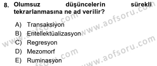İnsan ve Davranış Dersi 2022 - 2023 Yılı Yaz Okulu Sınav Soruları 8. Soru