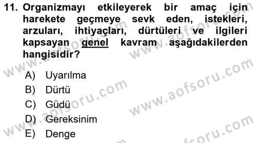 İnsan ve Davranış Dersi Ara Sınavı Deneme Sınav Soruları 11. Soru