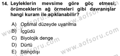 İnsan ve Davranış Dersi 2023 - 2024 Yılı (Vize) Ara Sınav Soruları 14. Soru
