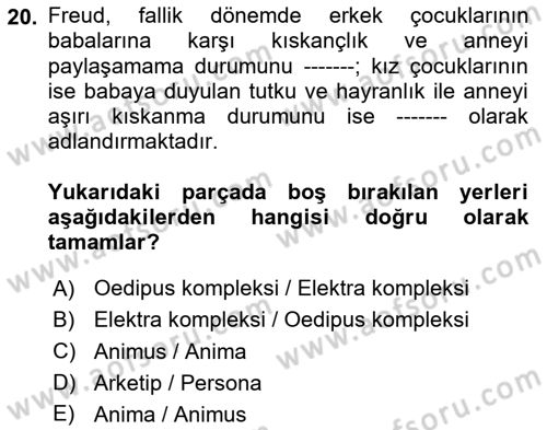 İnsan ve Davranış Dersi 2023 - 2024 Yılı Yaz Okulu Sınav Soruları 20. Soru