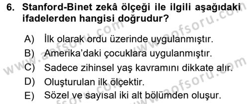 İnsan ve Davranış Dersi 2023 - 2024 Yılı Yaz Okulu Sınav Soruları 6. Soru