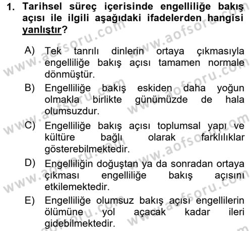 Engellilerde Ruh Sağlığı Dersi 2017 - 2018 Yılı (Vize) Ara Sınav Soruları 1. Soru