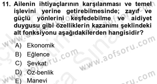 Engellilerde Ruh Sağlığı Dersi 2017 - 2018 Yılı (Vize) Ara Sınav Soruları 11. Soru